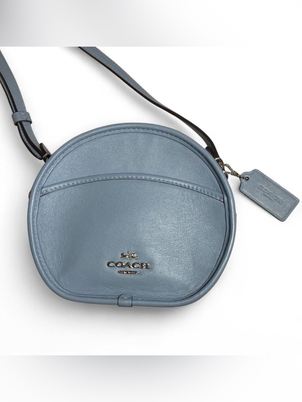 Limited Edition Rare Coach Round Canteen Crossbody Purse Light Blue Leather.